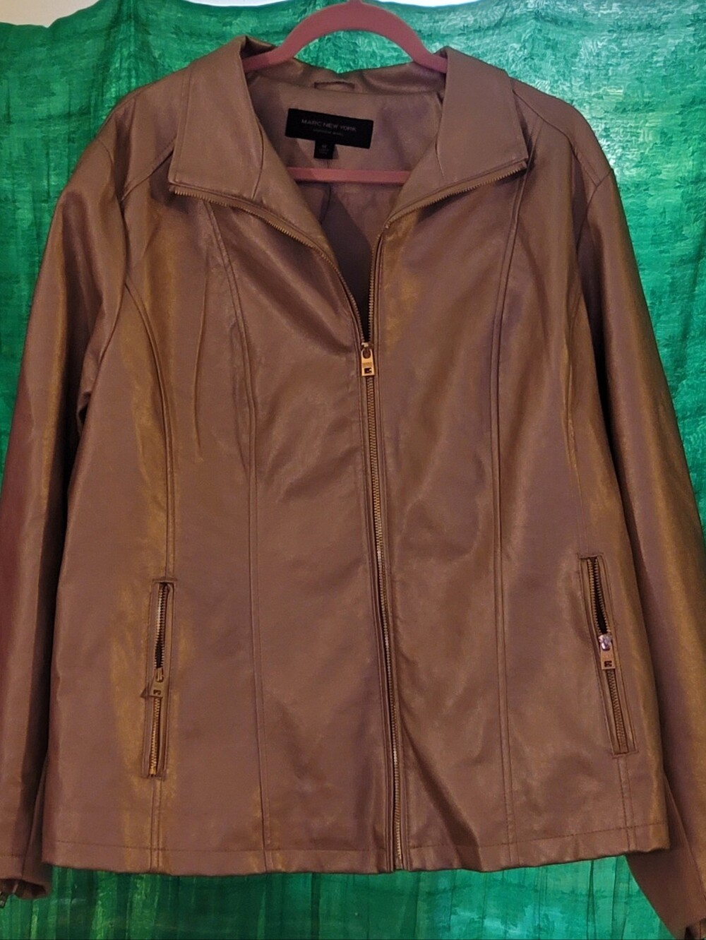 Metallic Gold Faux Leather Zip Jacket